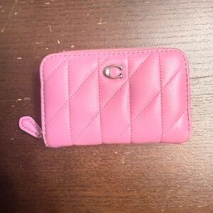 Coach Hot Pink Quilted Zip Card Wallet with Silver 'C'